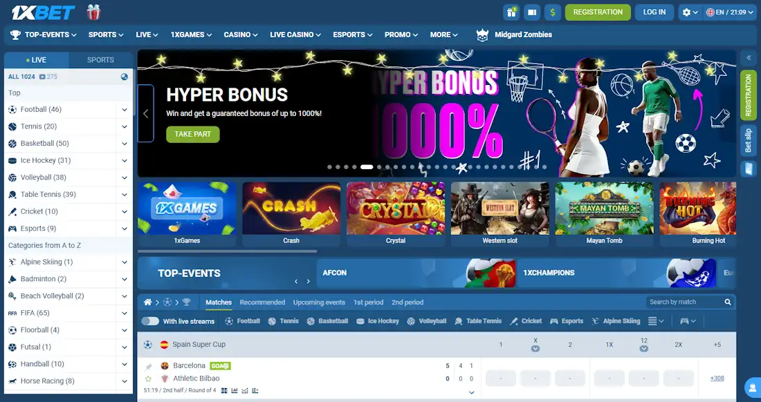 1xBet Sportsbook and Casino Screenshot